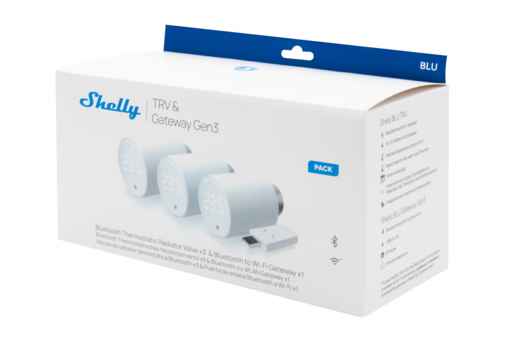 Shelly BLU TRV + BLU Gateway Gen3 -smarttermostat, 3 stk.