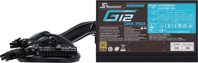 Seasonic G12 GM-750 (2024) ATX-strømforsyning, sort, 750 W