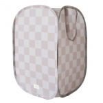 3 Sprouts Pop-up vasketøjskurv – beige ternet mønster – 36 cm x 36 cm x 58 cm