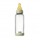 BIBS Glasflaske til baby, rund, latex, medium gennemstrømning – salvie – 240 ml