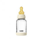 BIBS Rund glasflaske med latex-sut og langsomt flow – elfenben – 120 ml