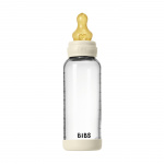BIBS Rund glasflaske til babyer med latex-sut og medium gennemstrømning – elfenben – 240 ml